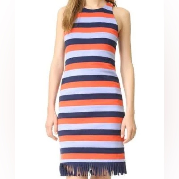 NWT Tory Burch Red Canyon Ariana Striped Colorblock Dress Size Medium